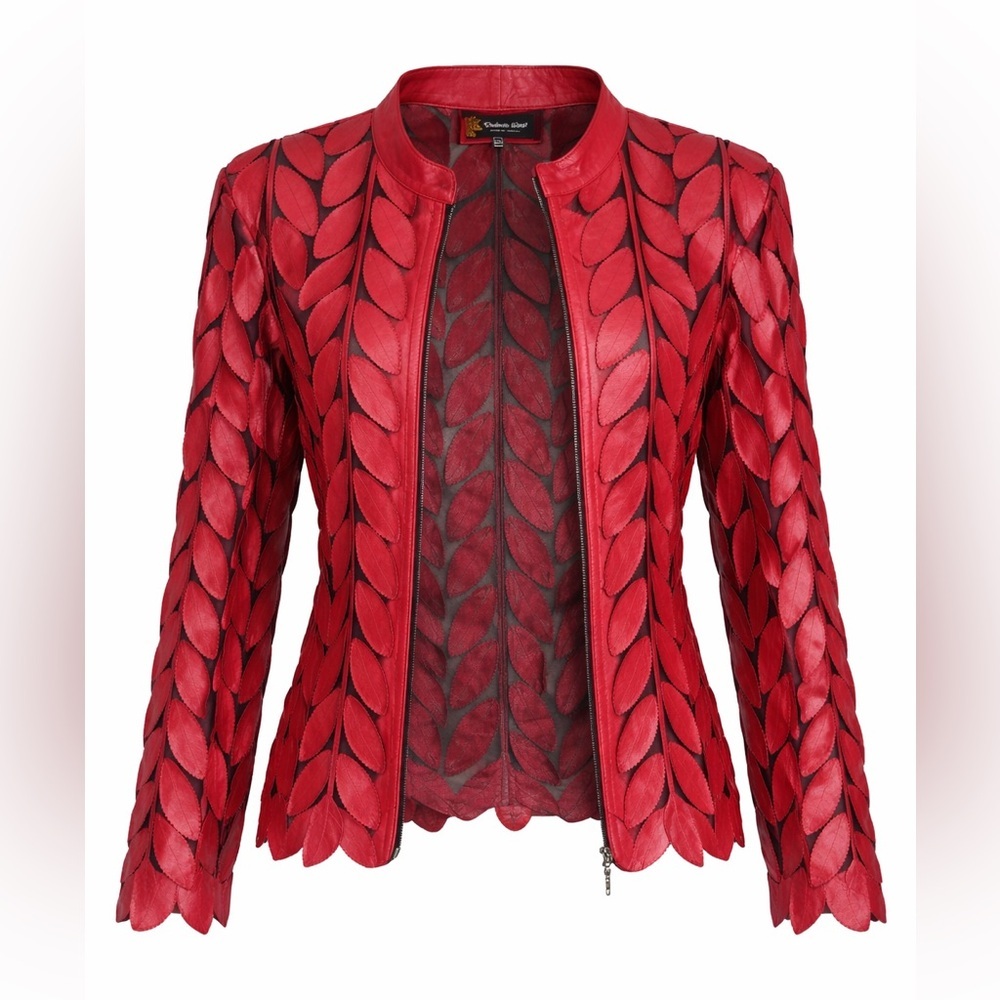 Dakota West Red Leather & Mesh Leaf Cutout Jacket 2XL Western Statement